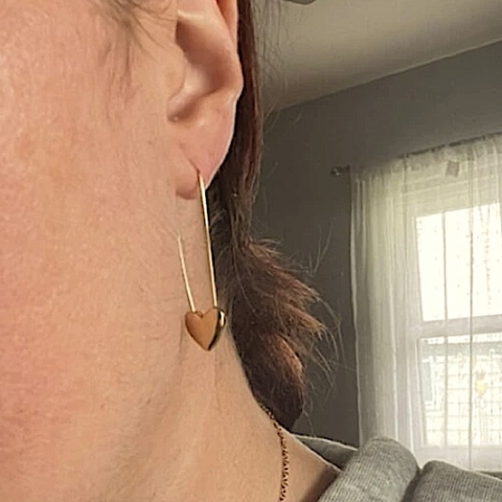 Sterling Silver Heart Safety Pin Earrings - Picture 4 of 4